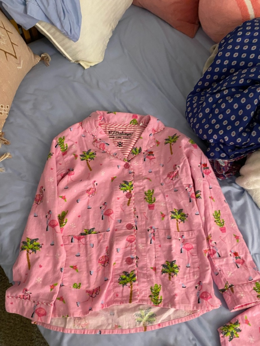 NWOT P.J. Salvage Flannel Pajamas Pink Flamingo & Palm Tree Pajama Set medium - Picture 5 of 9